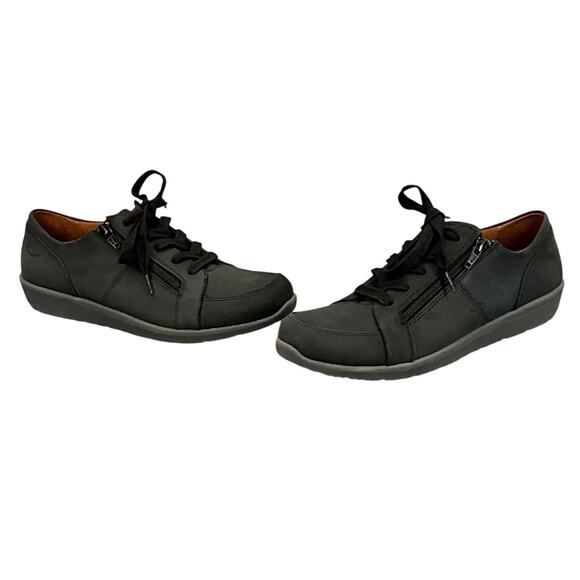 Vionic Abigail Weather Resistant Black Nubuck Suede Lace Up/Zip Sneaker 8.5/40 - Picture 4 of 12